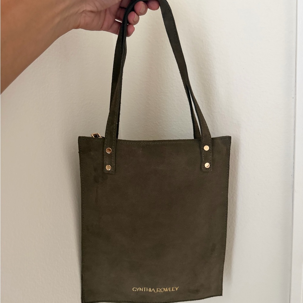 Cynthia Rowley Olive Suede Vertical Tote with Gold Hardware new without tags